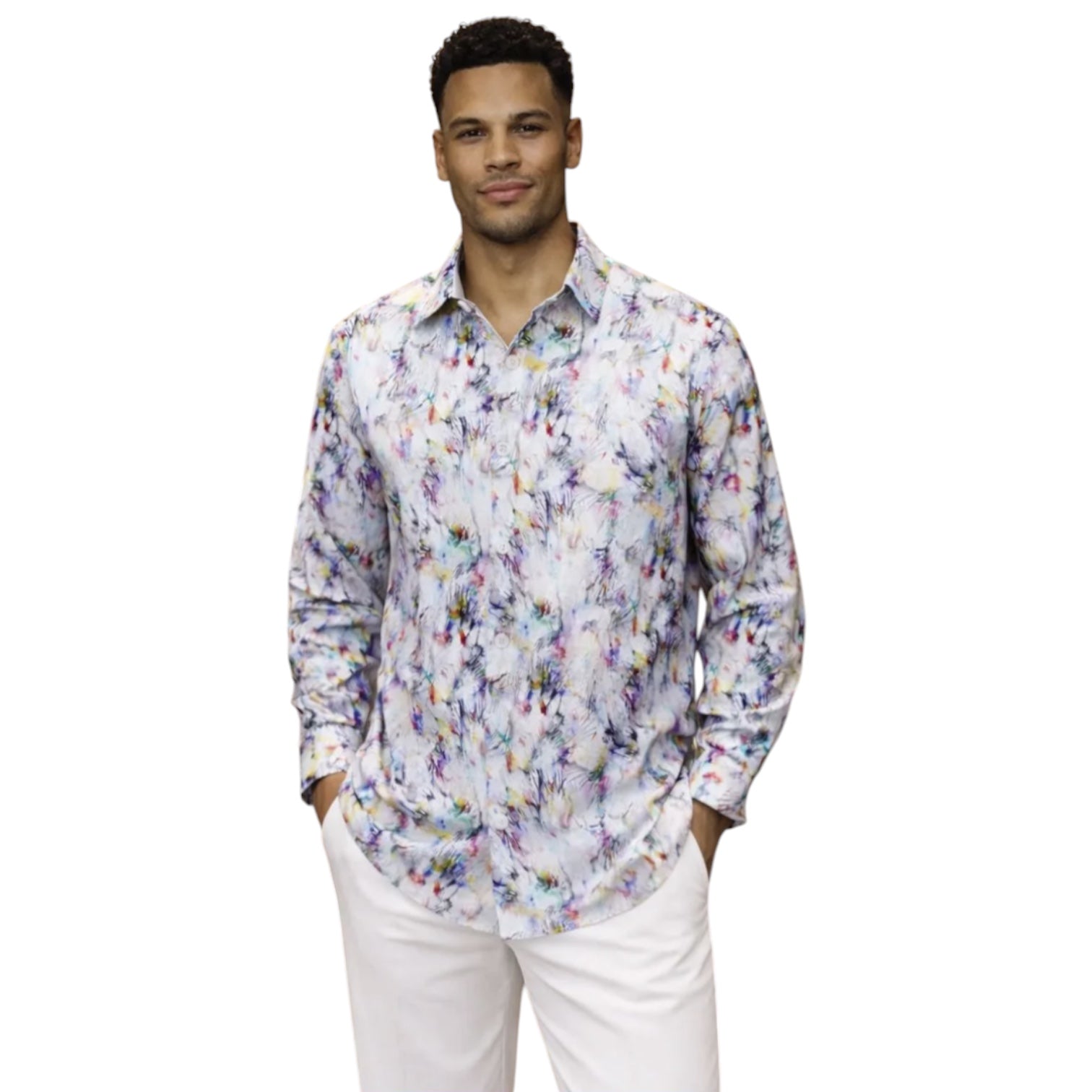 SILVERSILK: Linen Print LS Shirt 27093